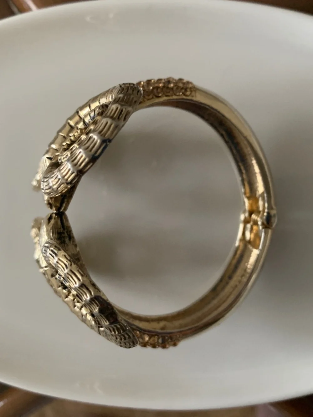 Stunning Vintage Double Rams Head Hinged Bangle Bracelet- Pave Rhinestones